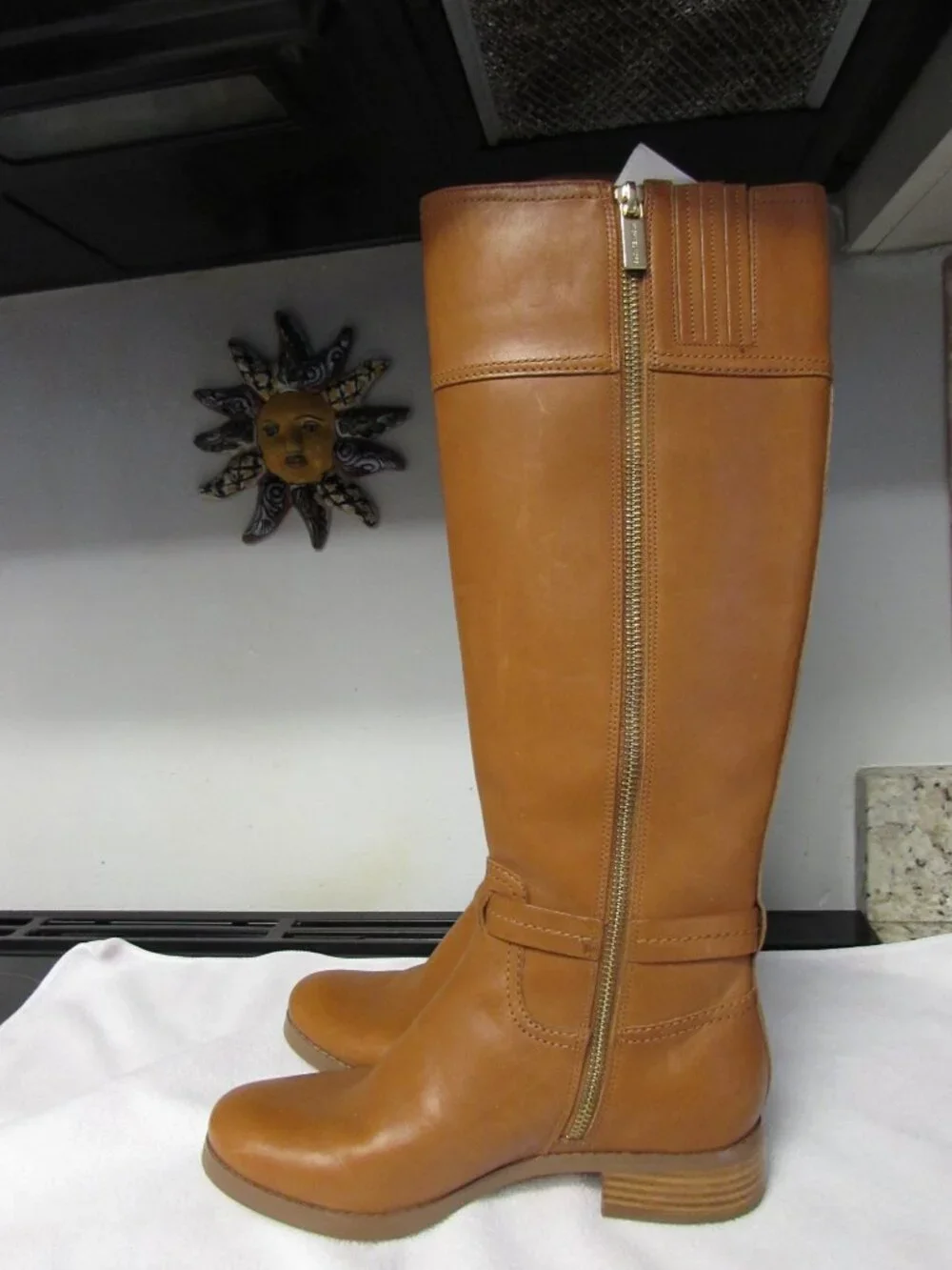 Michael Kors Hamilton Boots Tall Tan Brown Leather Logo Knee Zip 5.5 M